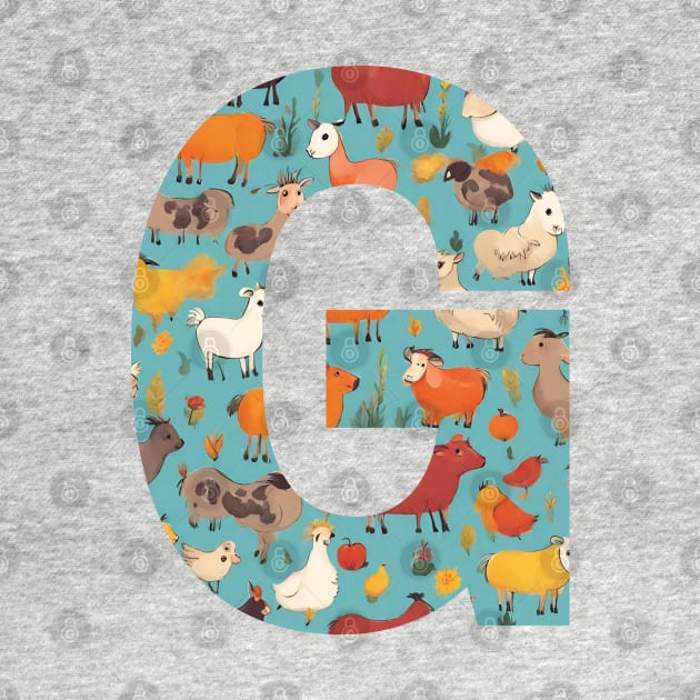 A pattern of farm animals filling the letter G by Studio468